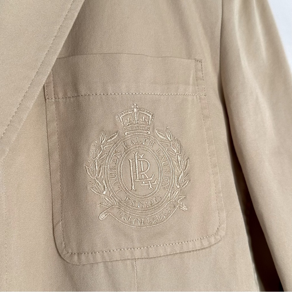 Sold-LRL Beige Blazer Jacket Embroidered Crest Logo Gold Buttons Mens L - Picture 4 of 10